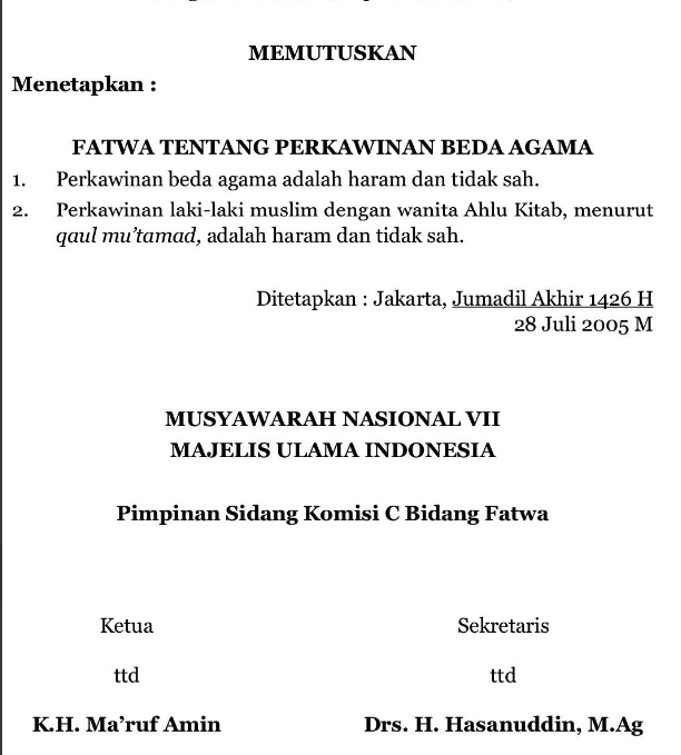 Fatwa Nikah Beda Agama